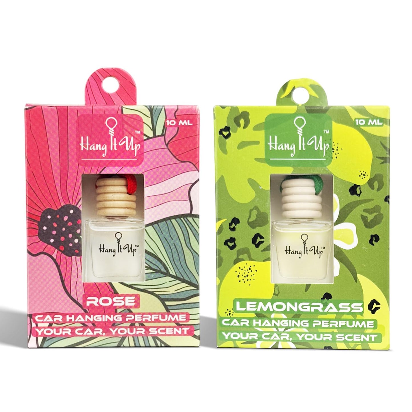 Car Hanging Perfume Bottle - Rose & Lemongrass Combo of 2 | Long Lasting Fragrance
