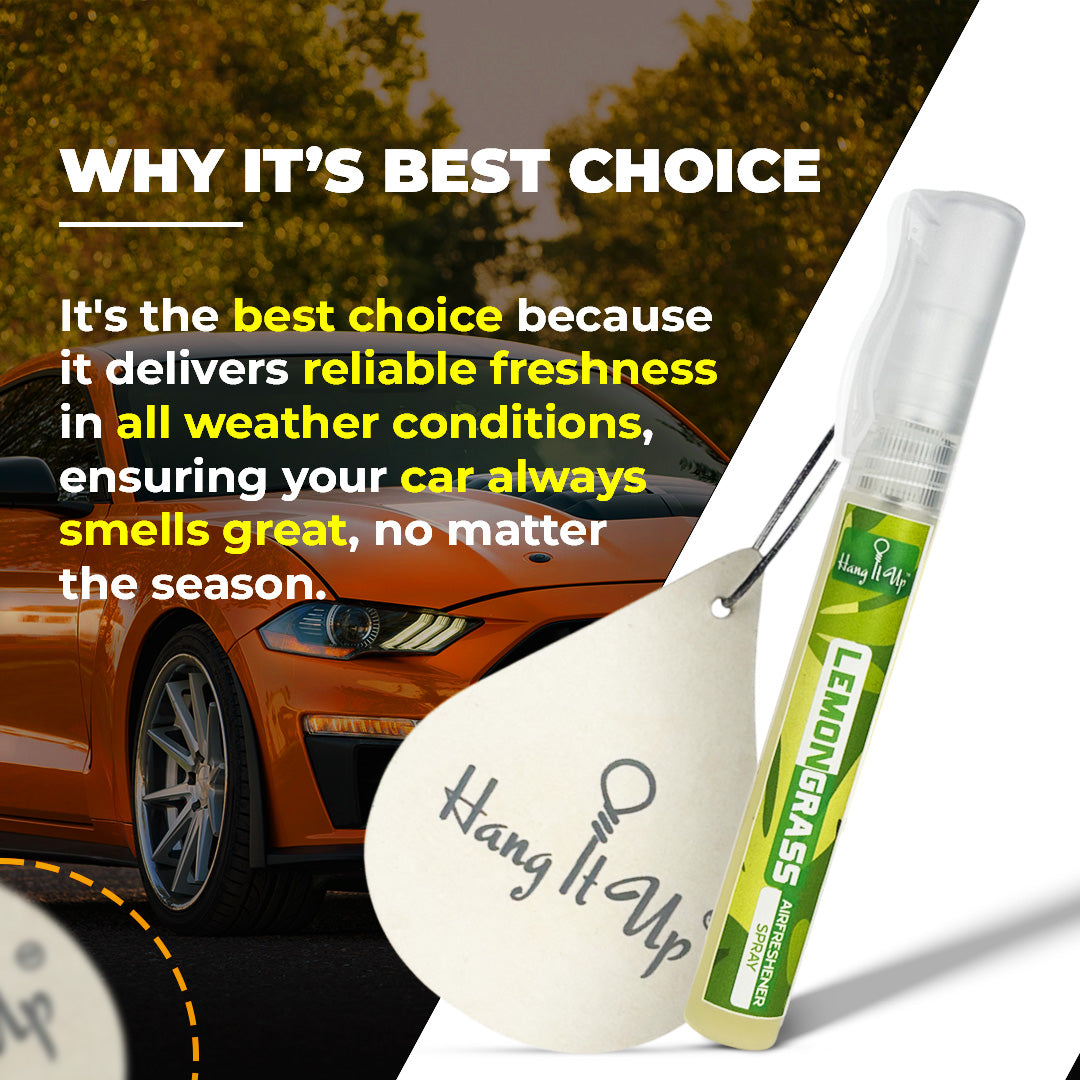 Premium Lemongrass Car Air Freshener Spray With Hanging Card