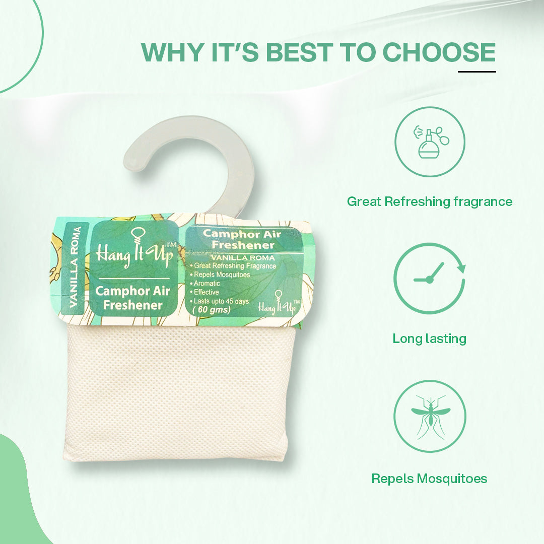 Car Air Freshener Camphor Pouch - Vanilla Roma Long Lasting Fragrance