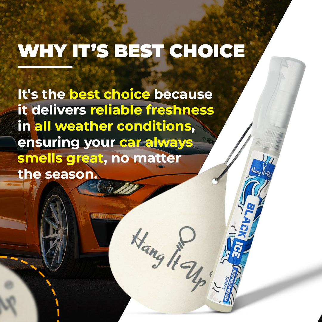 Premium Black Ice Car Air Freshener Spray With Hanging Card