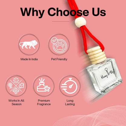 Car Hanging Perfume Bottle - Rose, Cherry Blossom & Rose merry & White Tea Combo of 3 | Long Lasting Fragrance