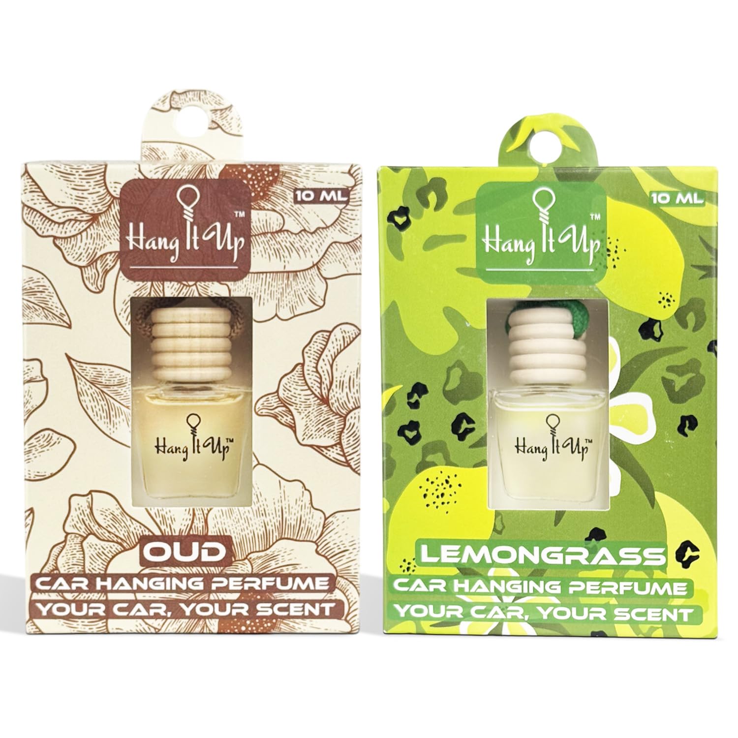 Car Hanging Perfume Bottle - Lemongrass & Oud Combo of 2 | Long Lasting Fragrance
