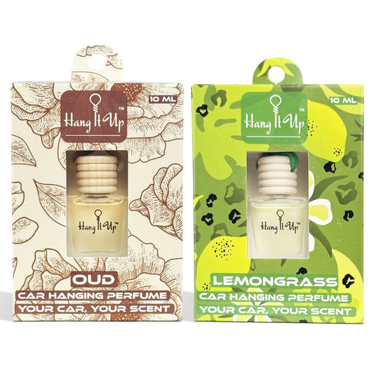 Car Hanging Perfume Bottle - Lemongrass & Oud Combo of 2 | Long Lasting Fragrance
