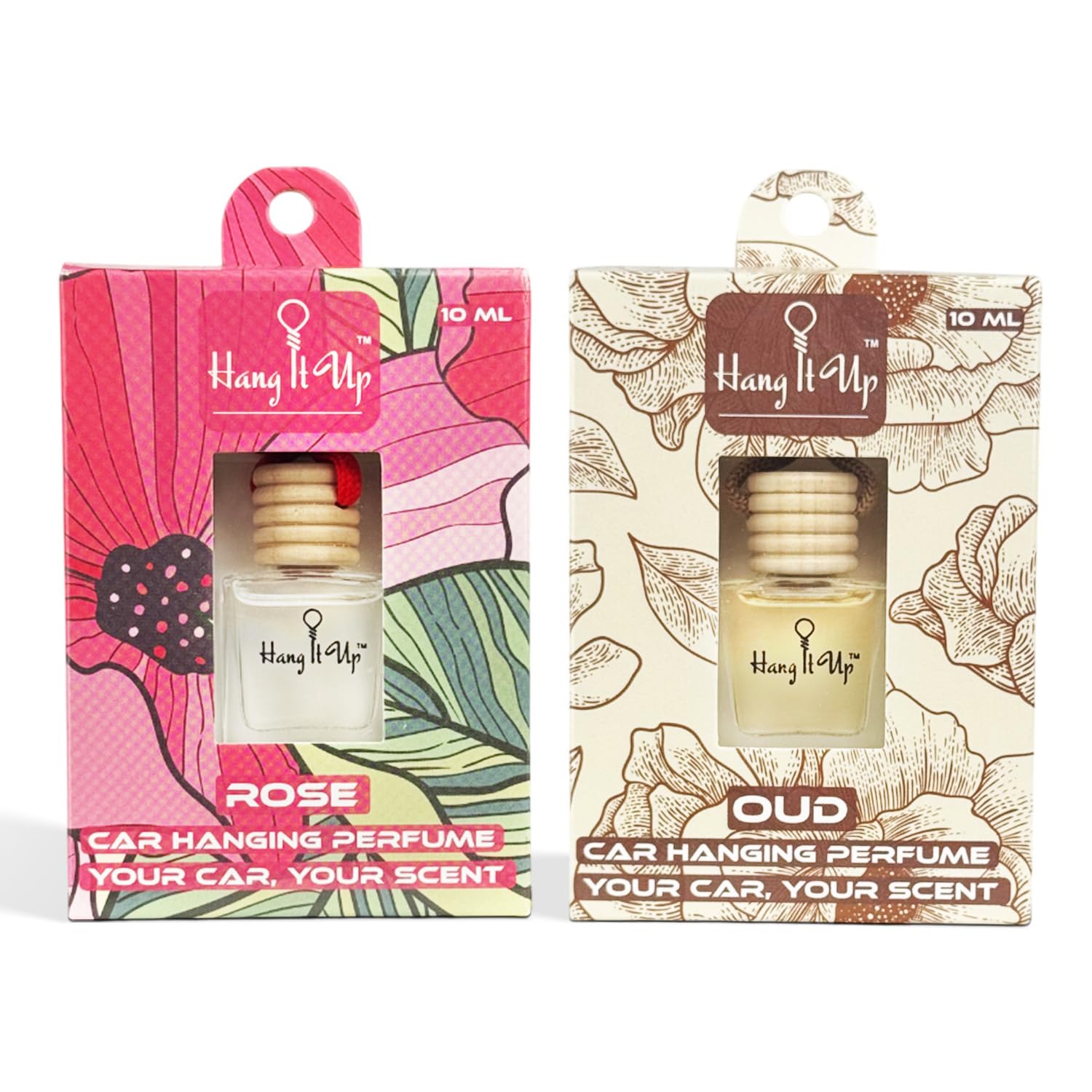 Car Hanging Perfume Bottle - Rose & Oud Combo of 2 | Long Lasting Fragrance