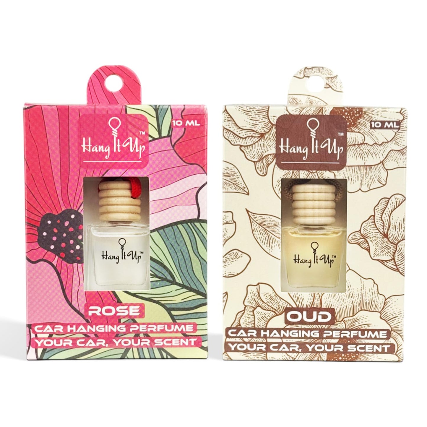 Car Hanging Perfume Bottle - Rose & Oud Combo of 2 | Long Lasting Fragrance