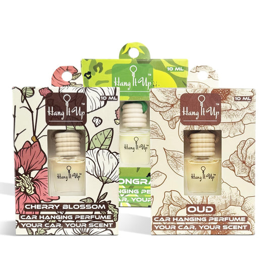 Car Hanging Perfume Bottle - Lemongrass, Oud & Cherry Blossom Combo of 3