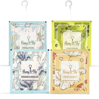Air Freshener Pouches - Leamongrass, Cherry Blossom, Vanilla Roma & Rose marry & White Tea Combo of 4 | Long Lasting Fragrance