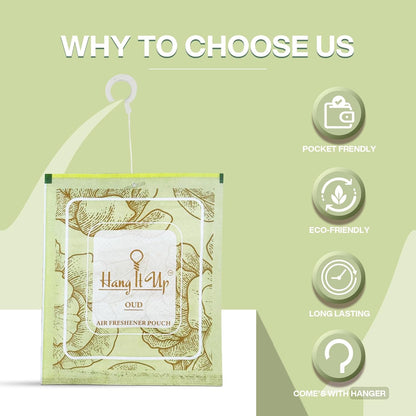 Air Freshener Pouches - Oud, Cherry Blossom, Vanilla Roma & Rosemarry&White Tea Combo of 4 | Long Lasting Fragrance