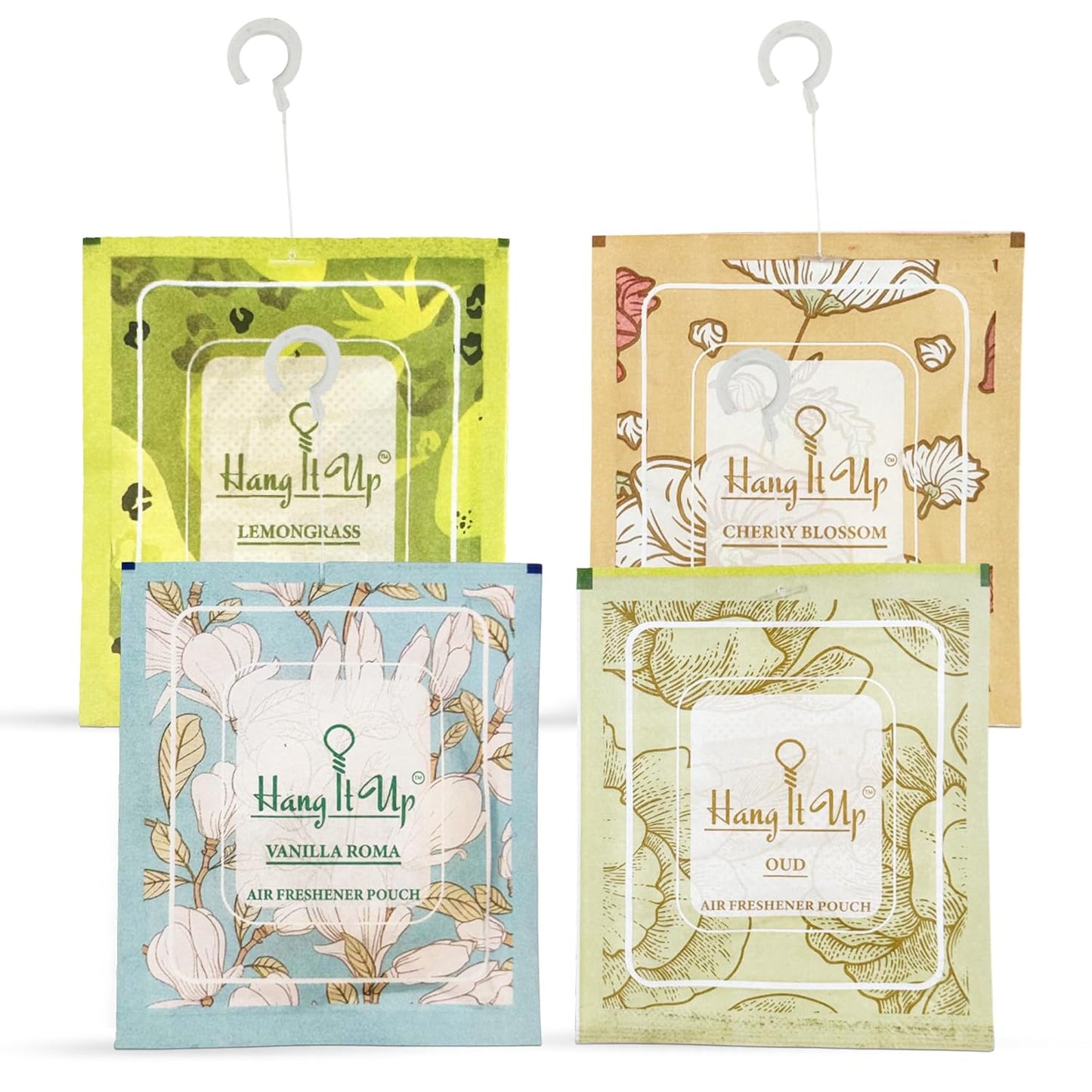 Air Freshener Pouches - Oud, Cherry Blossom, Leamongrass & Vanilla Roma Combo of 4 | Long Lasting Fragrance