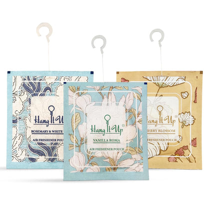 Air Freshener Pouches - Vanilla Roma, Cherry Blossom & Rosemary&White Tea Combo of 3 | Long Lasting Fragrance