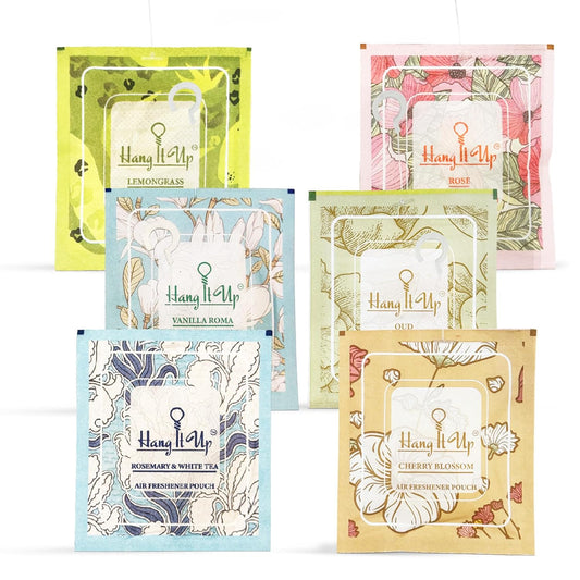 Air Freshener Pouches - Rose, Oud, leamongrass, Vanilla Roma, Cherry Blossom & Rose marry & White Tea Combo of 6 | Long Lasting Fragrance