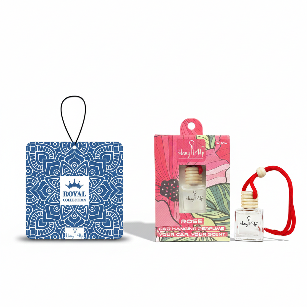 Pack of 2 Air Freshener (Difficult man card and Rose Hanging Bottle)