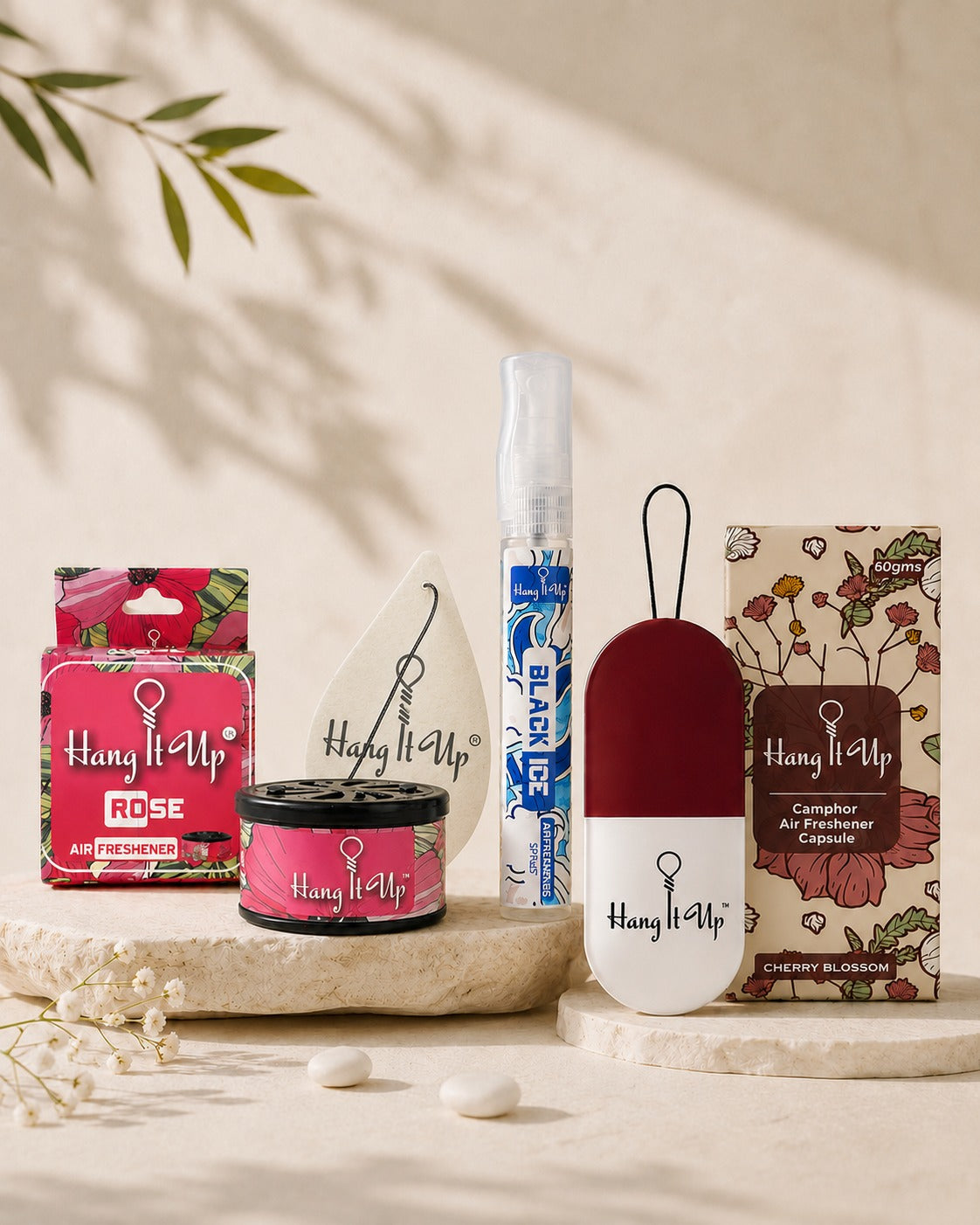 Pack of 3 (Rose Can + Black Ice Spray Card + Cherry Blossom Camphor Capsule)