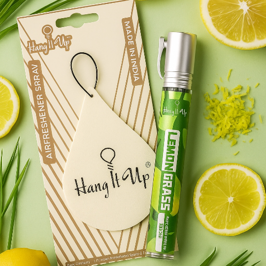 Premium Lemongrass Car Air Freshener Spray With Hanging Card