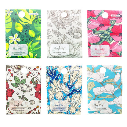 Cupboards Air Freshener Sachet  - Cherry Blossom, Lemongrass, Oud, Rose, Rosemary & White Tea, Vanilla Combo Of 6 | Long Lasting Fragrance