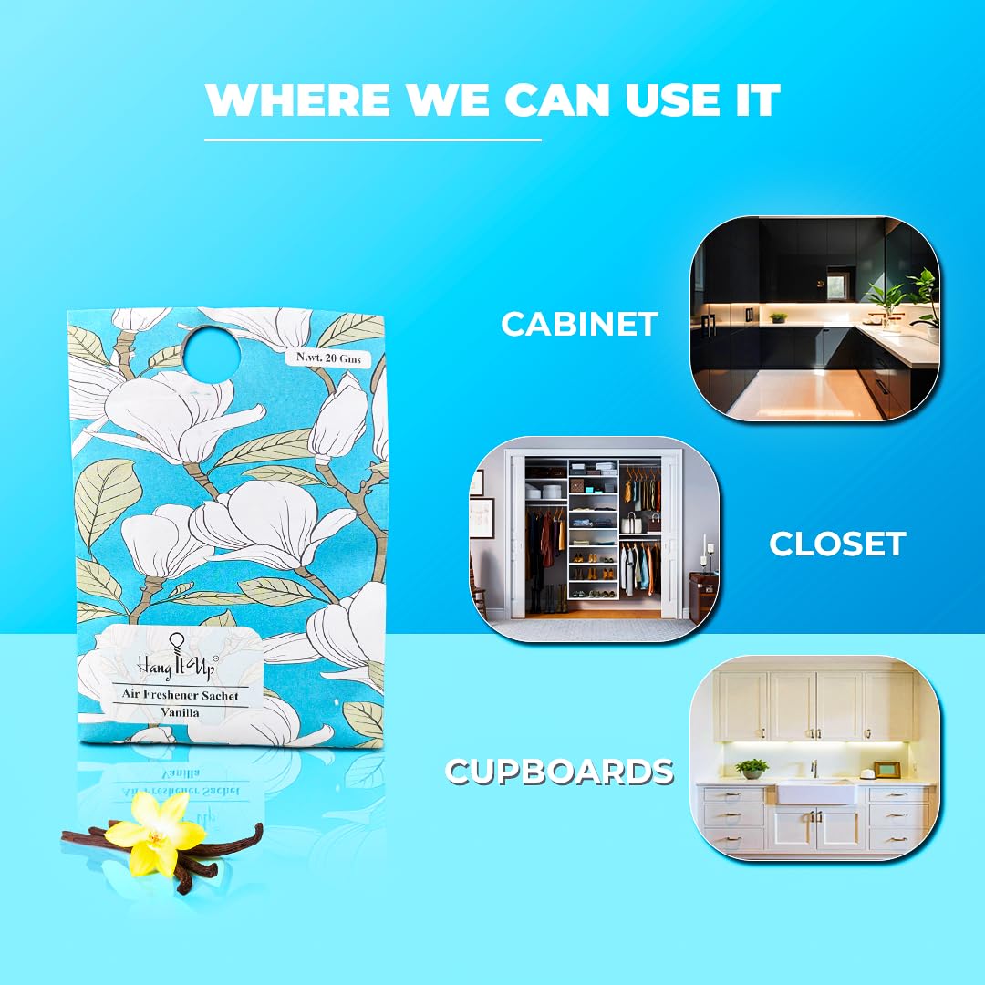 Cupboards Air Freshener Sachet  - Cherry Blossom, Lemongrass, Oud, Rose, Rosemary & White Tea, Vanilla Combo Of 6 | Long Lasting Fragrance