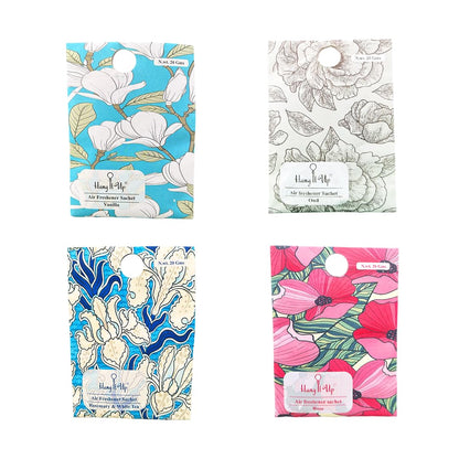 Cupboards Air Freshener Sachet  - Oud, Rose, Rosemary & White Tea, Vanilla Combo of 4 | Long Lasting Fragrance