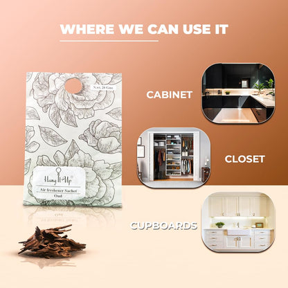 Cupboards Air Freshener Sachet  - Oud, Rose, Rosemary & White Tea, Vanilla Combo of 4 | Long Lasting Fragrance