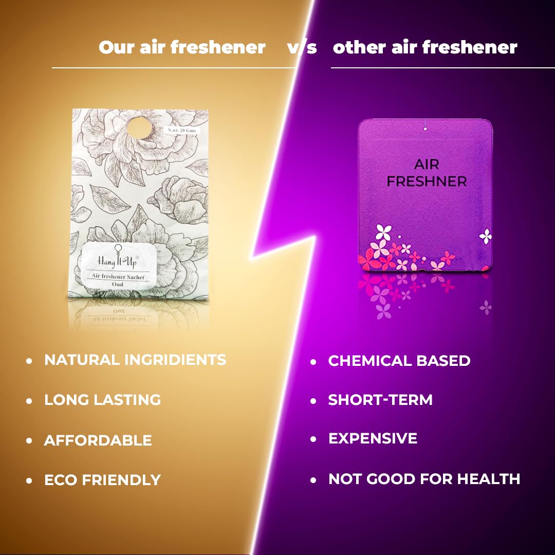 Cupboards Air Freshener Sachet  - Oud, Rose, Rosemary & White Tea, Vanilla Combo of 4 | Long Lasting Fragrance