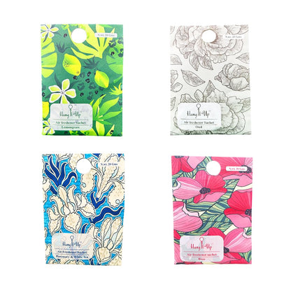 Cupboards Air Freshener Sachet  - Lemongrass, Oud, Rose, Rosemary & White Tea Combo of 4 | Long Lasting Fragrance