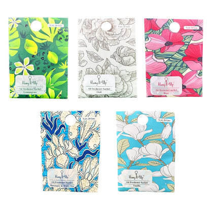 Cupboards Air Freshener Sachet - Lemongrass, Oud, Rose, Rosemary & White Tea, Vanilla Combo of 5 | Long Lasting Fragrance