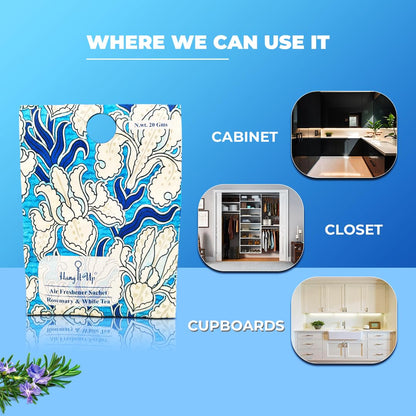 Cupboards Air Freshener Sachet - Lemongrass, Oud, Rose, Rosemary & White Tea, Vanilla Combo of 5 | Long Lasting Fragrance