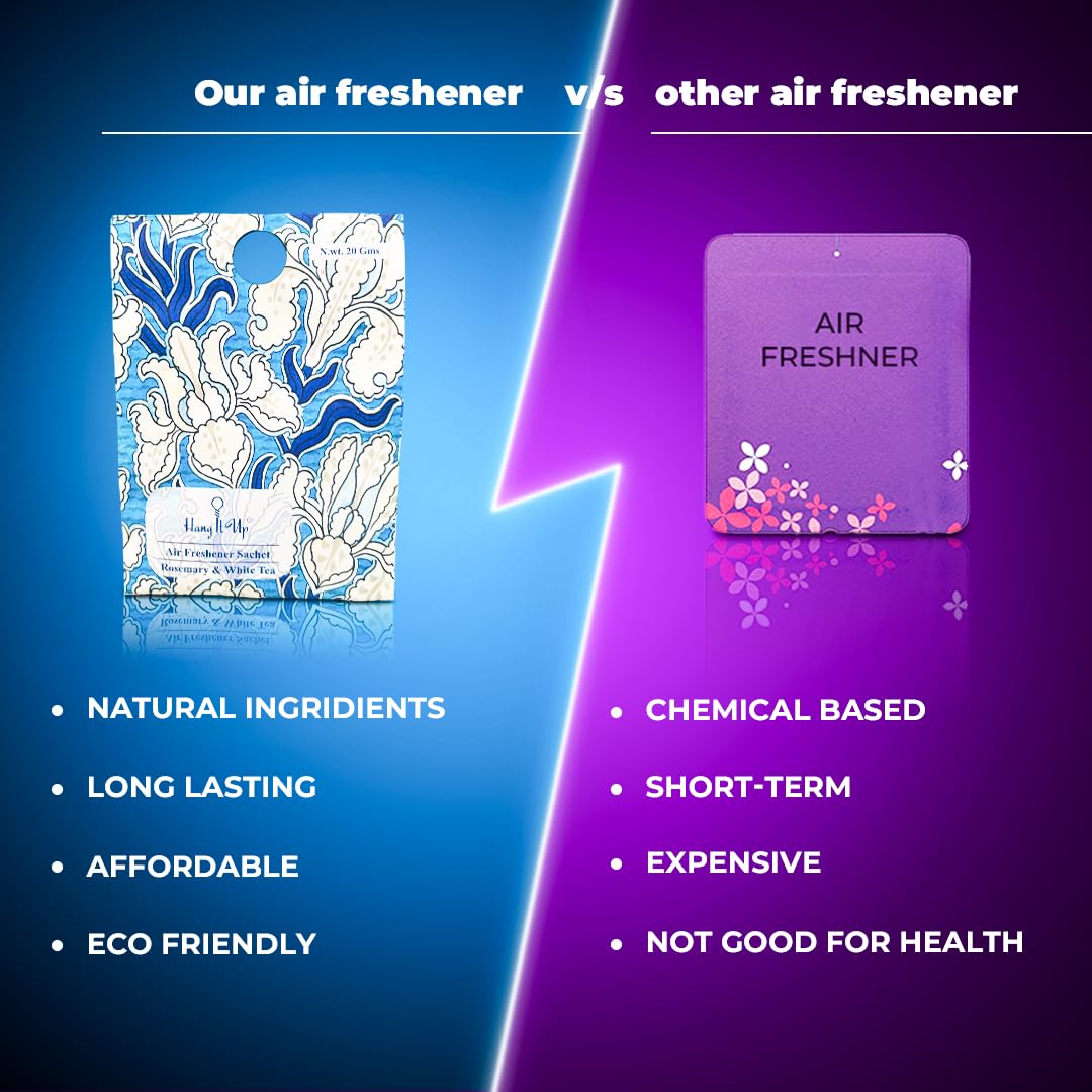 Cupboards Air Freshener Sachet - Lemongrass, Oud, Rose, Rosemary & White Tea, Vanilla Combo of 5 | Long Lasting Fragrance