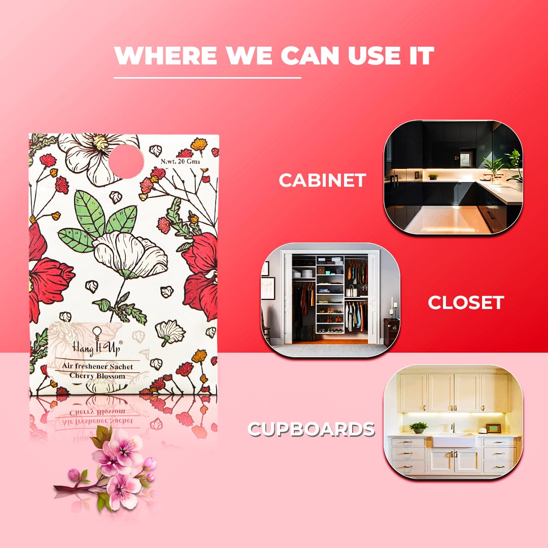 Cupboards Air Freshener Sachet - Cherry Blossom, Lemongrass, Oud & Rose Combo of 4 | Long Lasting Fragrance