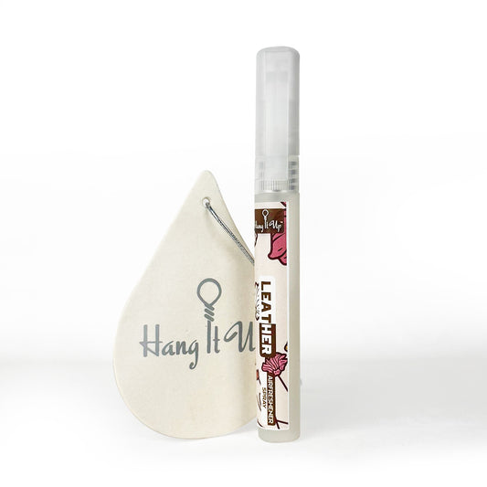 Premium Leather Car Air Freshener Spray With Hanging Card