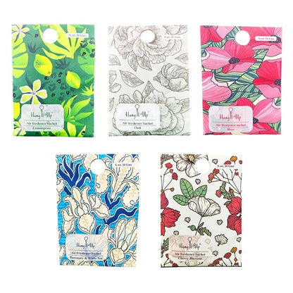 Cupboards Air Freshener Sachet  - Cherry Blossom, Lemongrass, Oud, Rose, Rosemary & White Tea Combo of 5